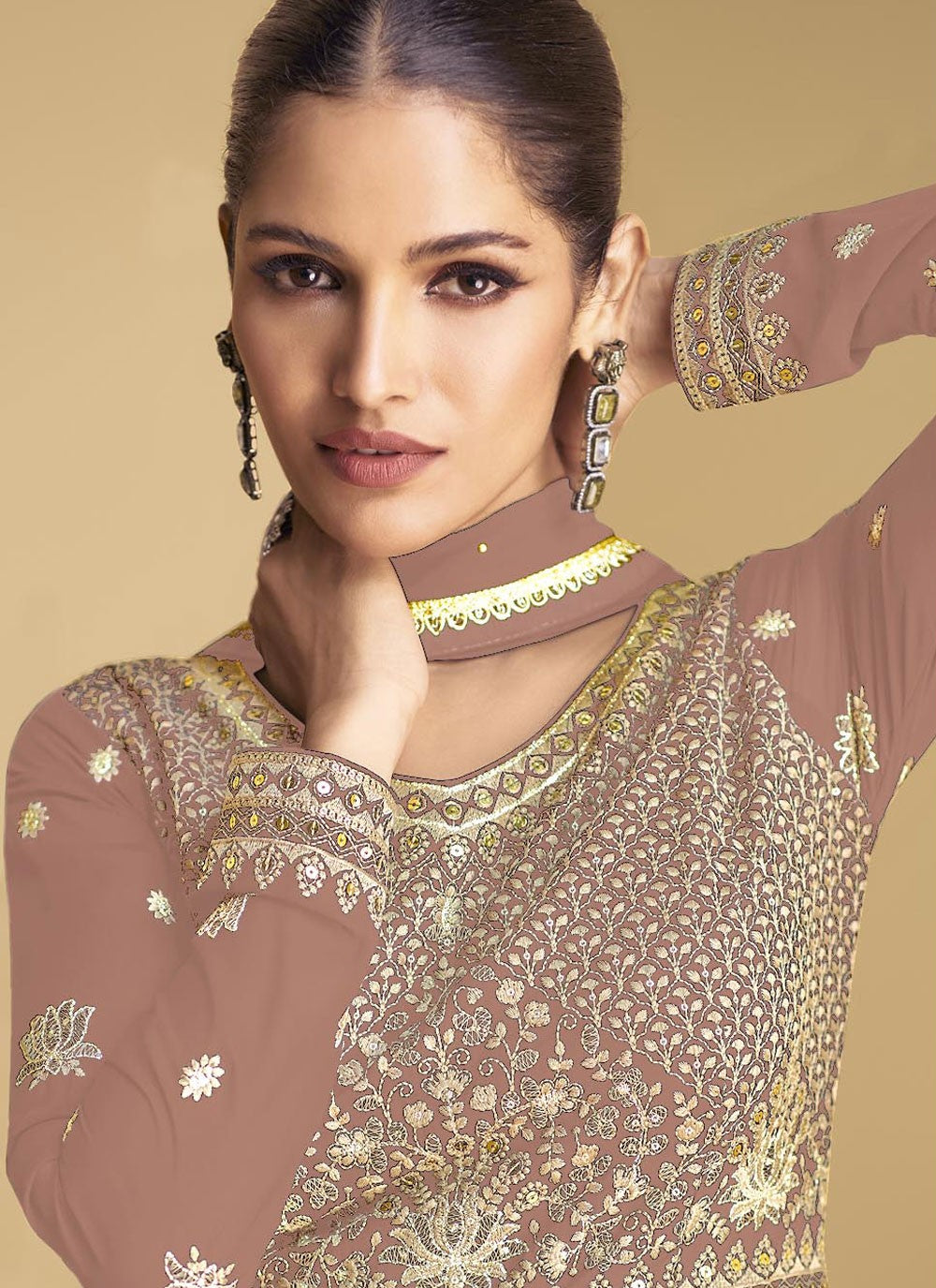 Embroidered Faux Georgette Anarkali - T4826