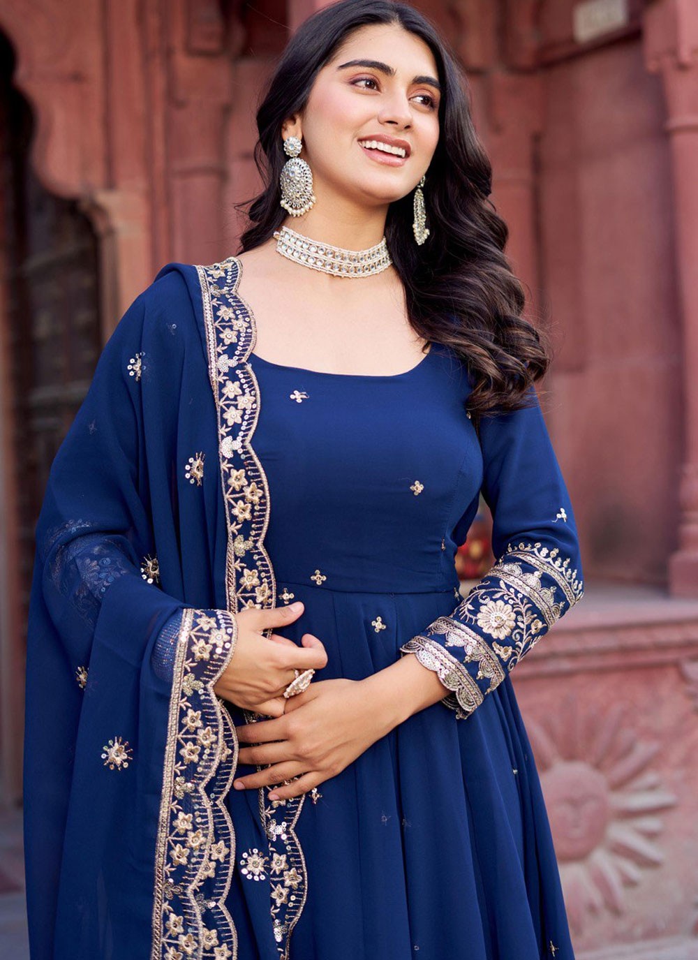 Anarkali Sequins, Thread Blue T7519