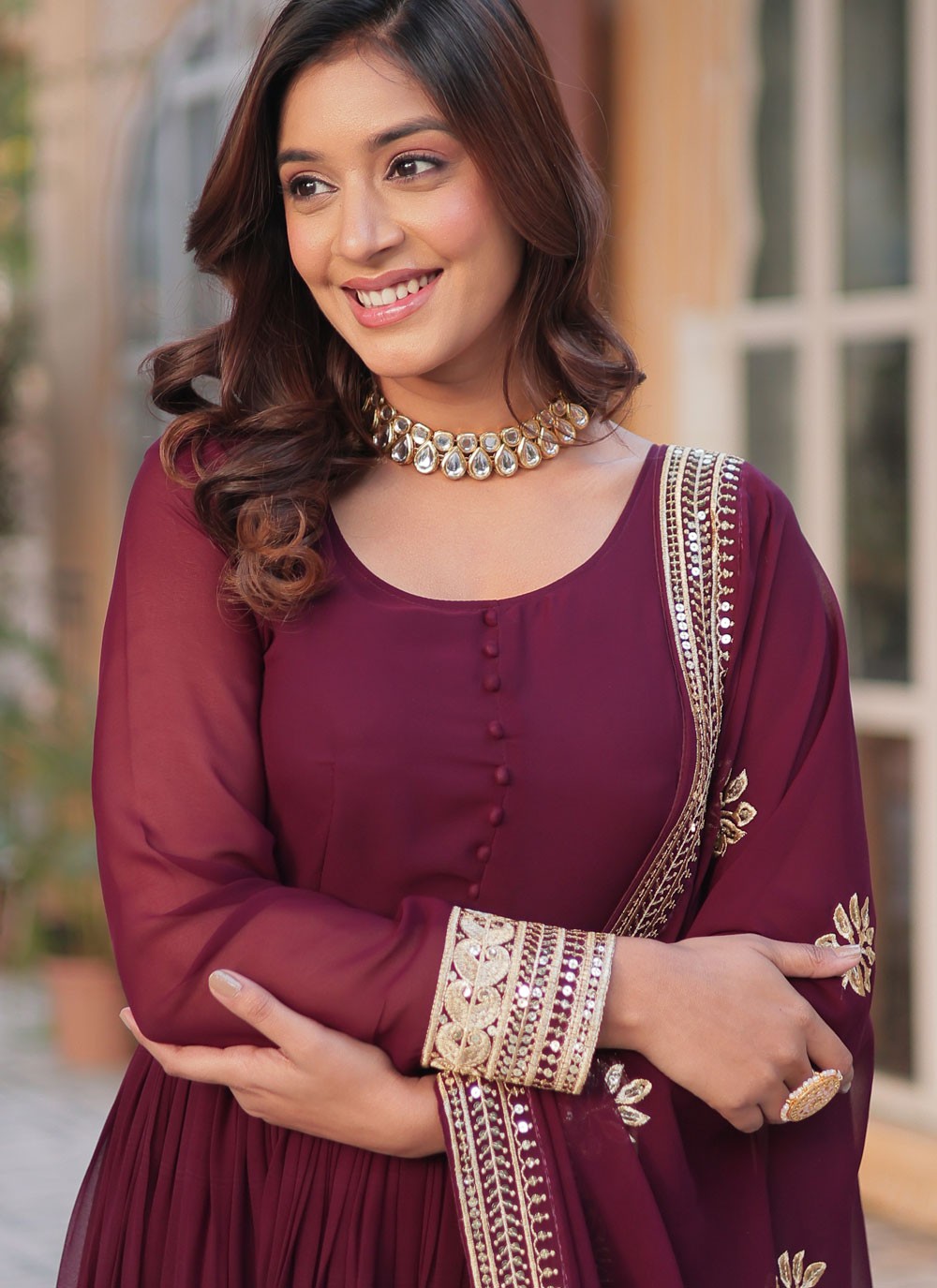 Embroidered Faux Georgette Gown - G1811