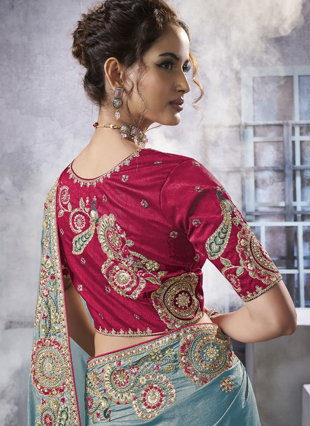 Diamond Crush Firozi Saree S14195