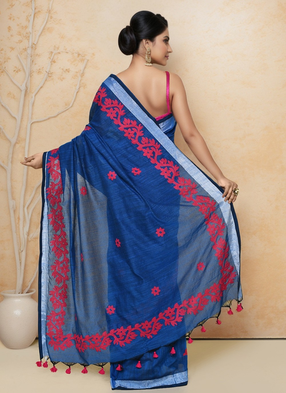 Blue Cotton Trendy Saree Floral Printed S20005
