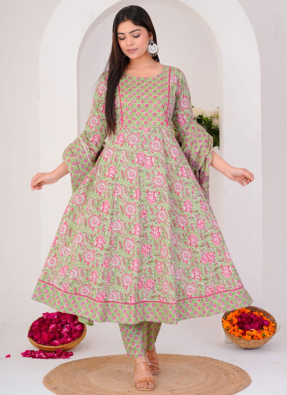 Salwar Suit Floral Printed Sea Green Cotton T5699