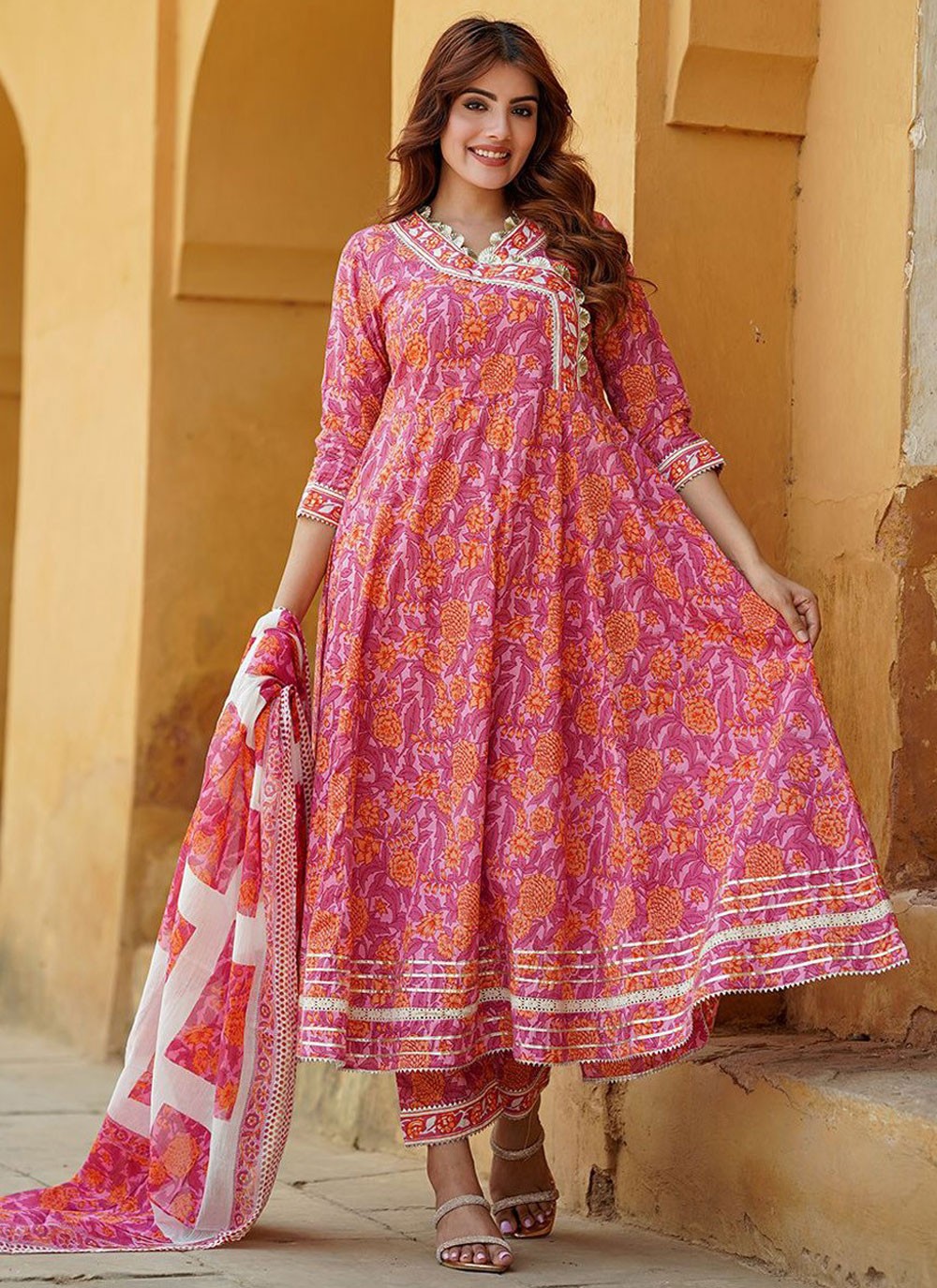 Salwar Suit Floral Printed Peach Cotton T5195