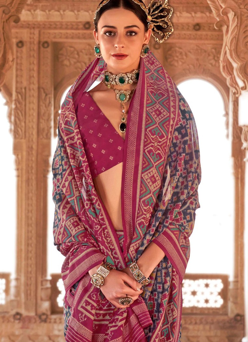 Designer Geometric Print Green Georgette Saree S13194