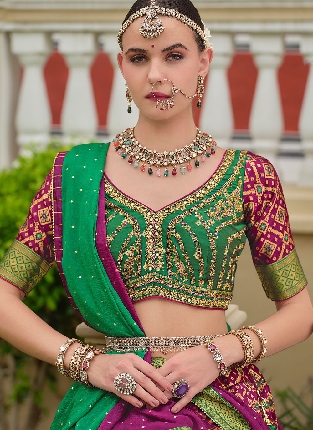 Foliage Prints Silk Purple Lehenga - L3259