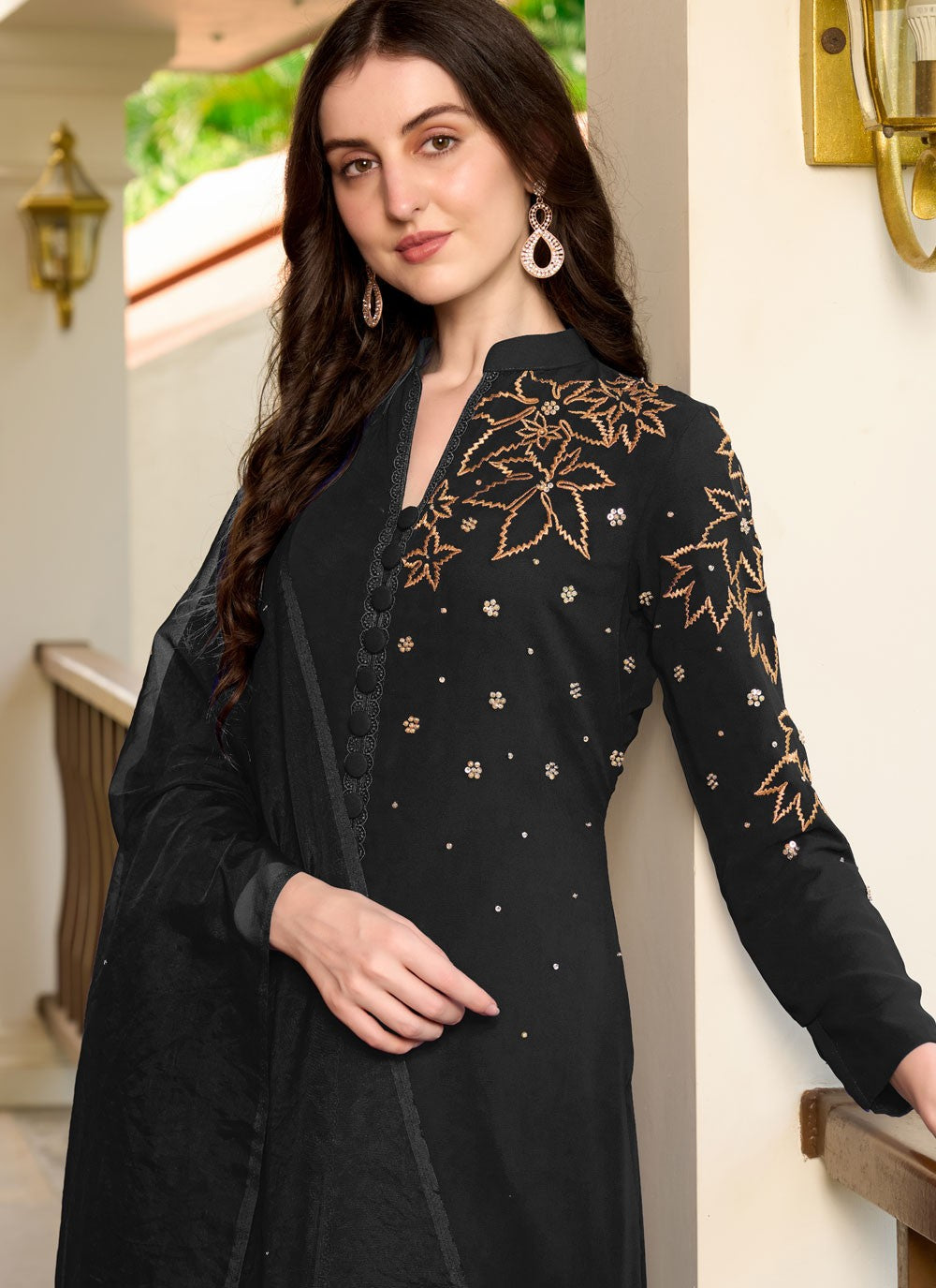 Salwar Suit Embroidered Black Georgette T5334