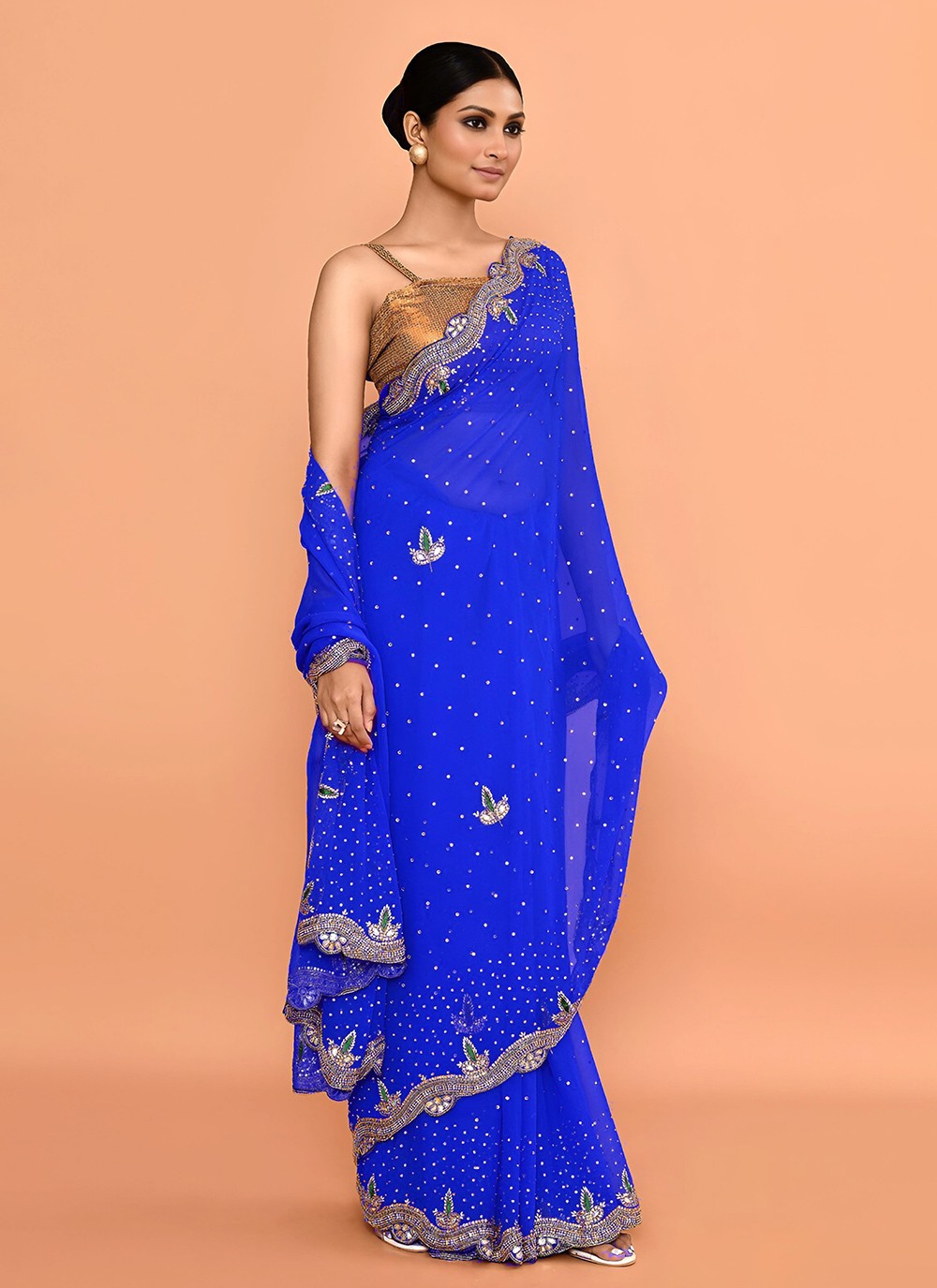 Hand Embroidery Georgette Blue Saree S14266