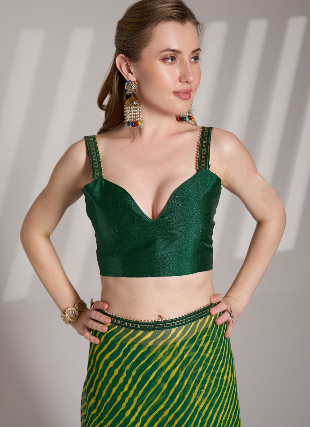 Lace Georgette Green Saree S14157