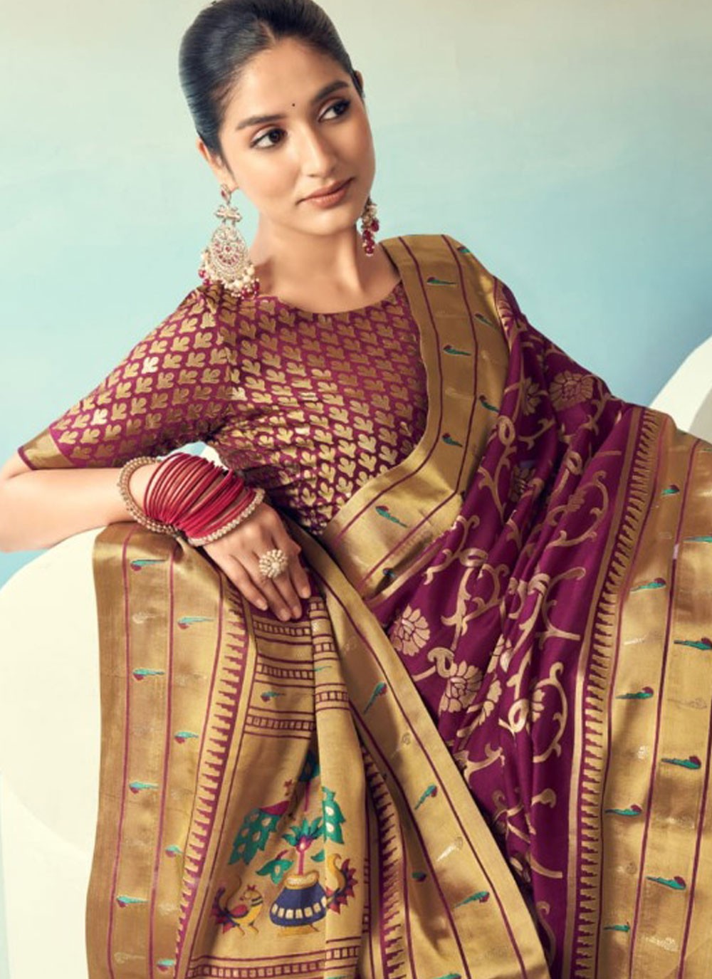 Weaving Zari Georgette Purple Saree S14552