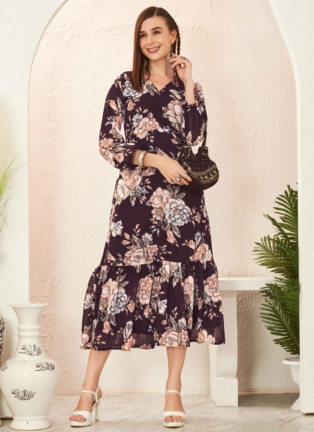 Printed Georgette Purple Gown G19828