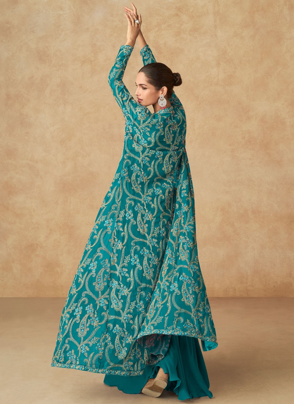 Embroidered Georgette Sharara Suit - T4604