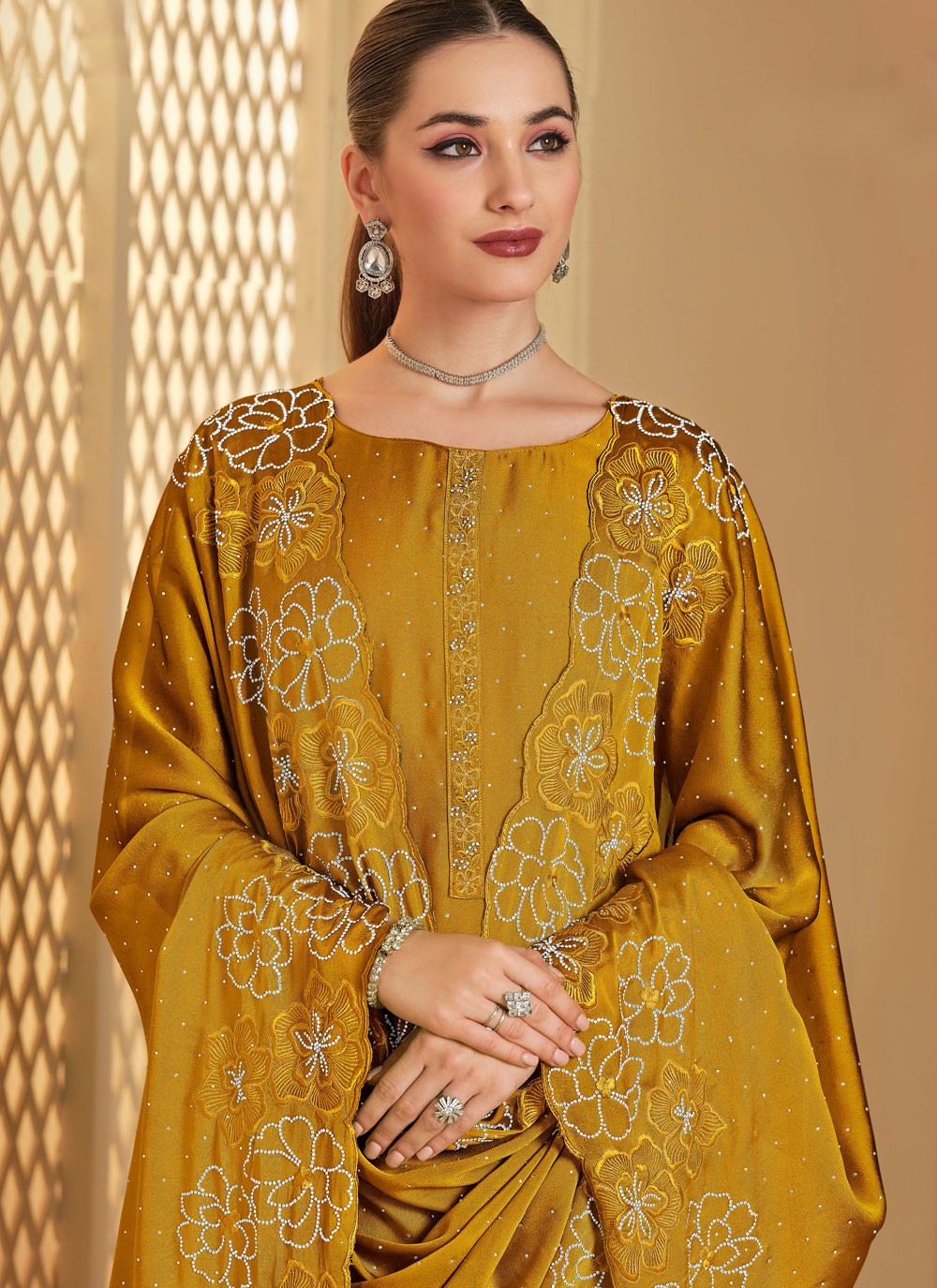 Pant Style Suit Embroidered, Swarovski Green T7249