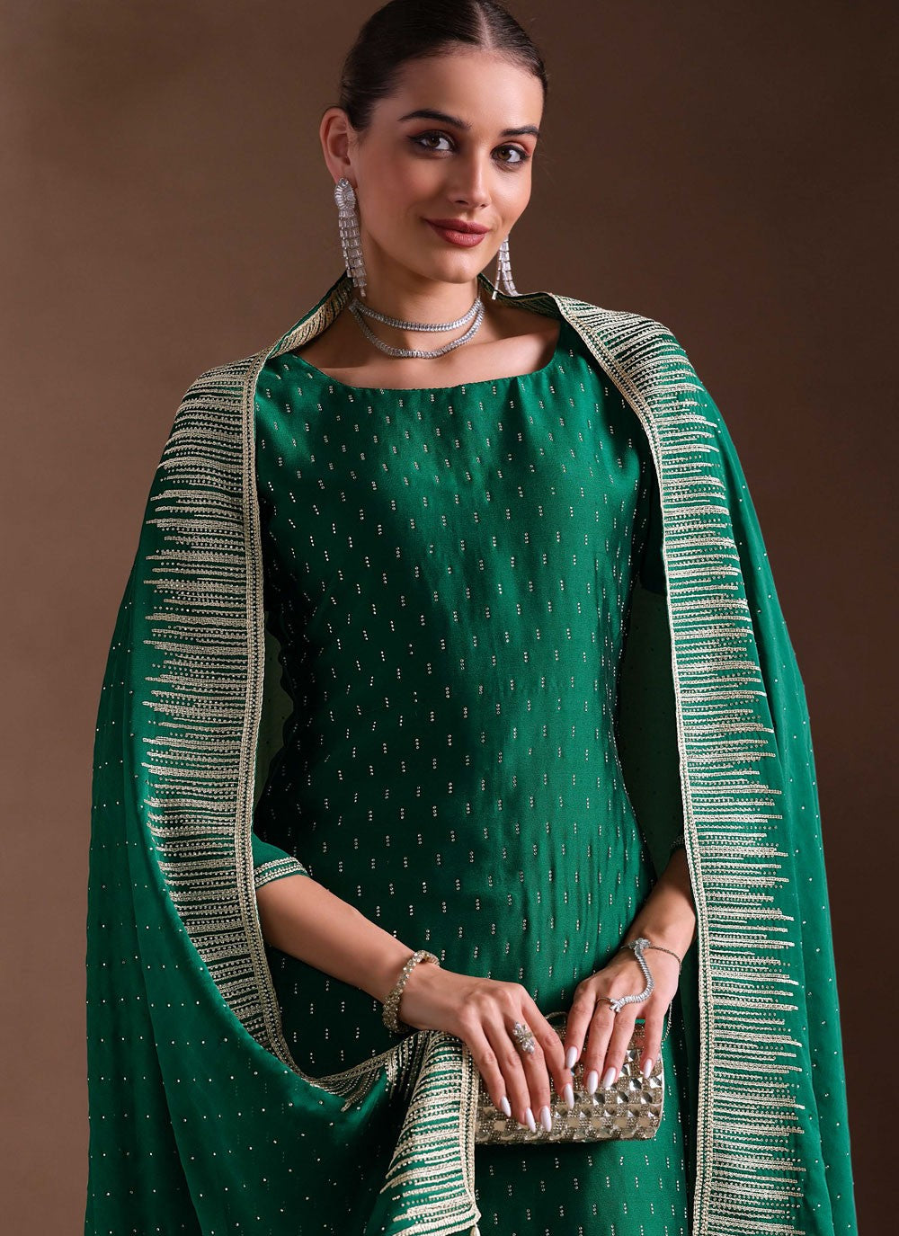 Pant Style Suit Embroidered, Swarovski Green T7253