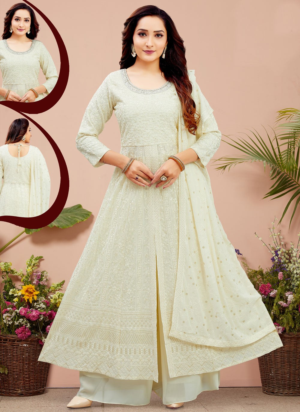Palazzo Suit Embroidered Off White T6632