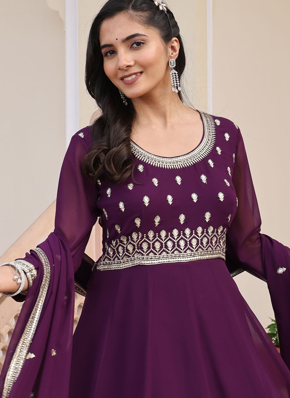 Anarkali Embroidered Purple Georgette T5868
