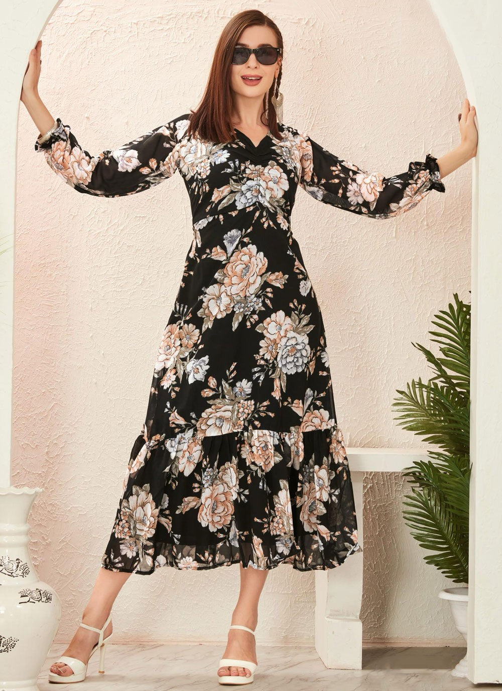 Printed Georgette Black Gown G19830