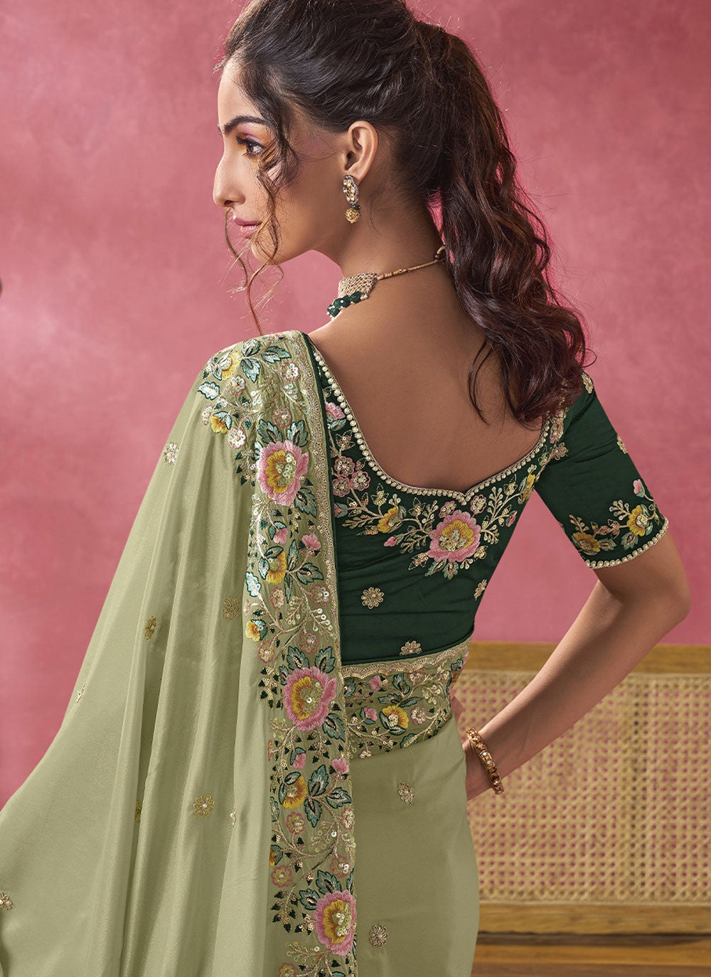 Cord Georgette Green Saree S13968
