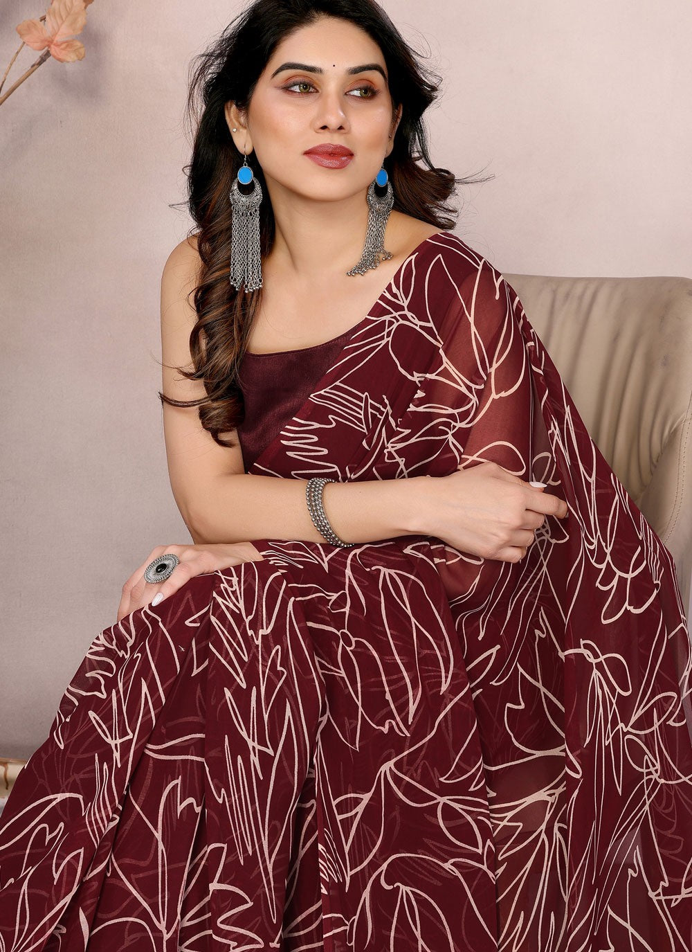 Printed Georgette Maroon Saree S14183