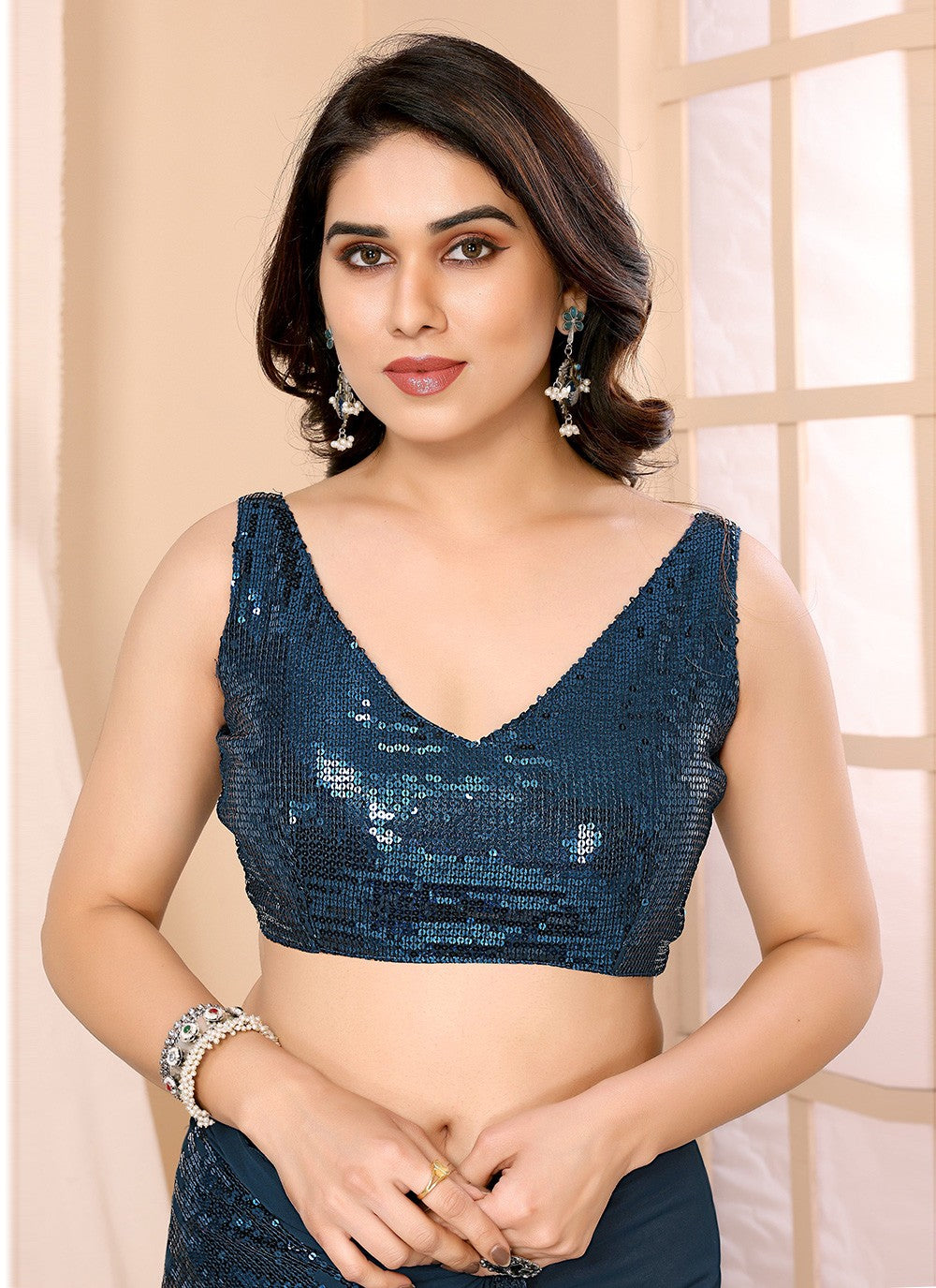 Morpeach Georgette Designer Saree Sequins, Thread S16089