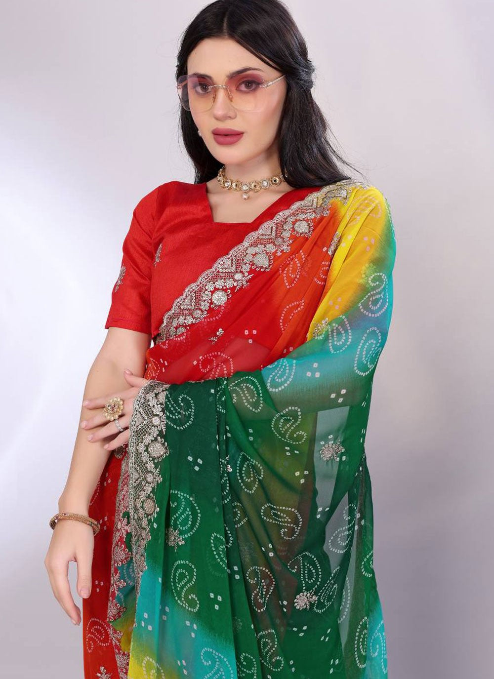 Designer Embroidered Multi Colour Georgette Saree S13513