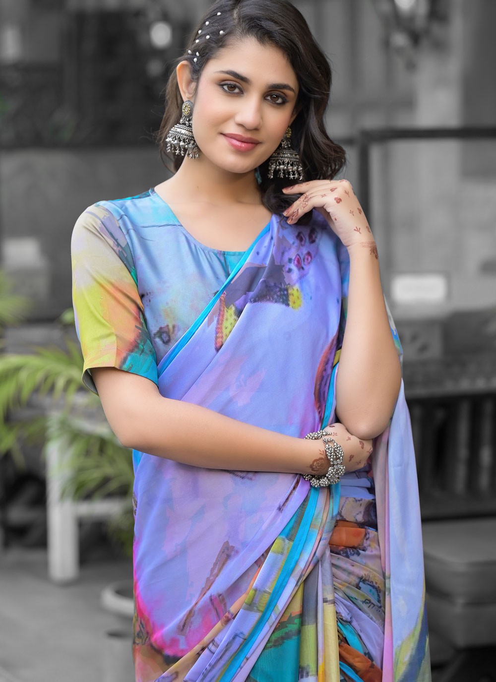 Digital Print Georgette Multi Colour Saree S14541