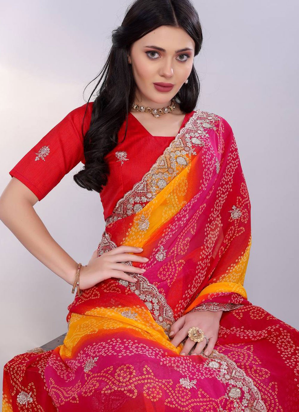 Trendy Saree Embroidered Multi Colour Georgette Saree S13515