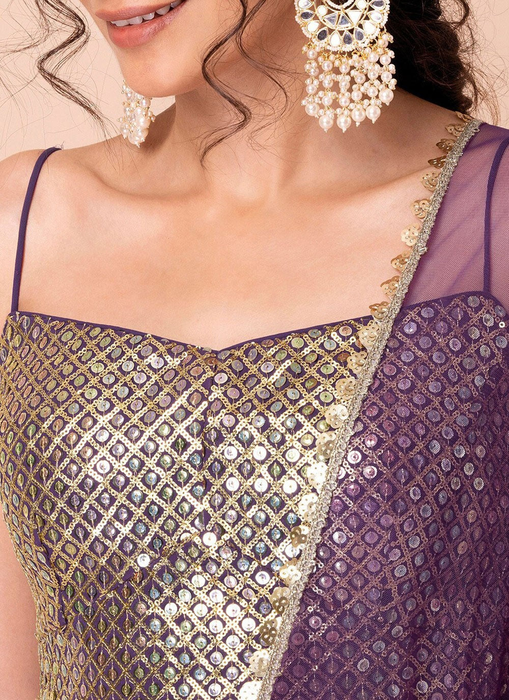 Plain Georgette Purple Lehenga Choli L3471