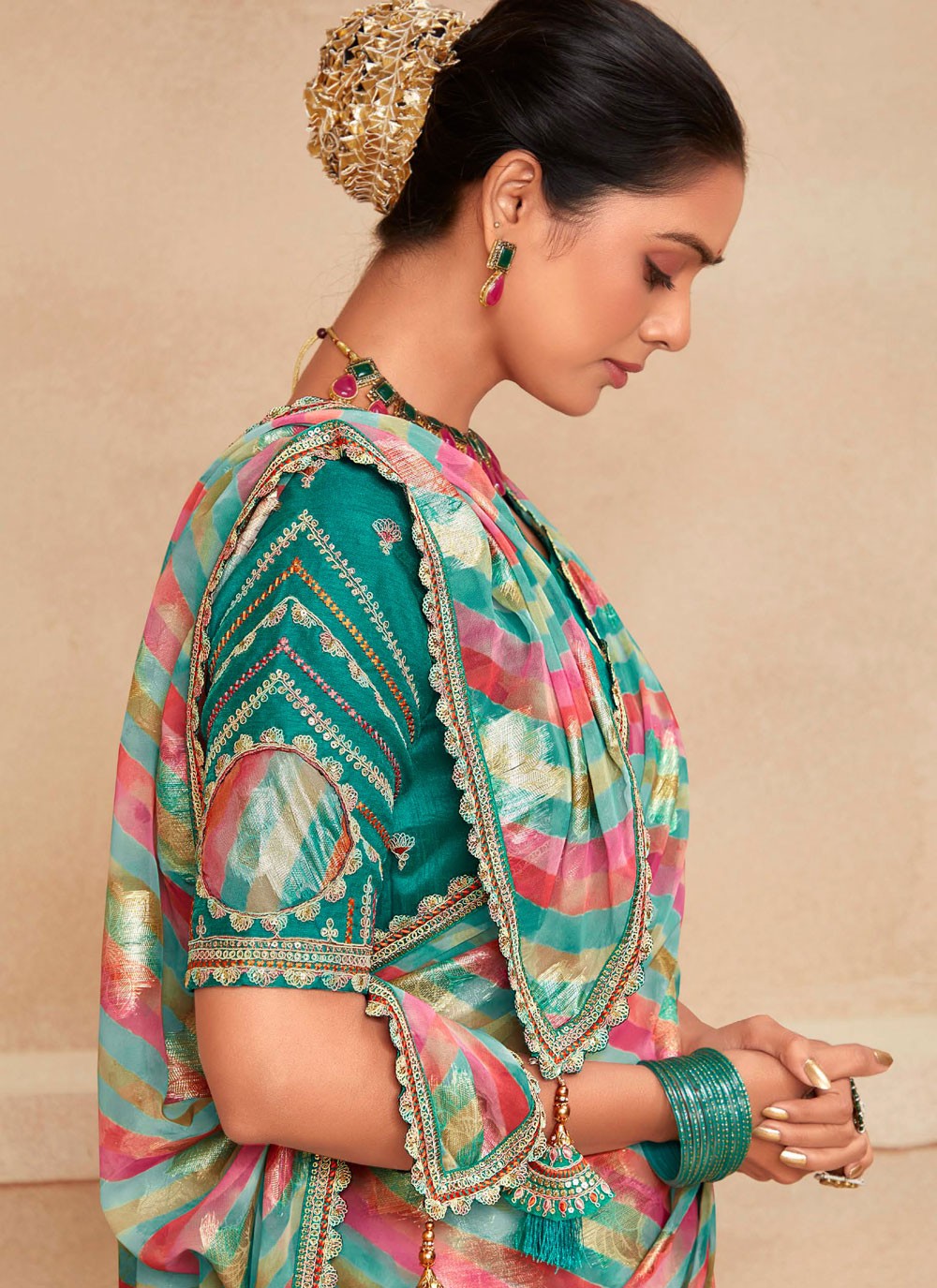 Multi Colour Georgette Trendy Saree Embroidered, Printed S20513