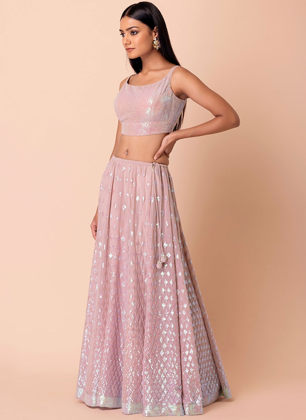 Embroidered Georgette Pink A - Line Lehenga L3834
