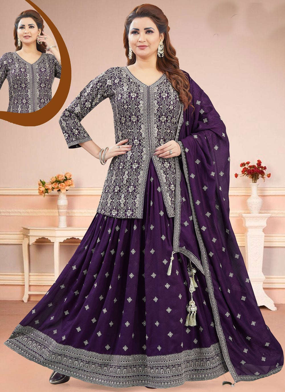 Embroidered Georgette Purple Lehenga Choli L3463