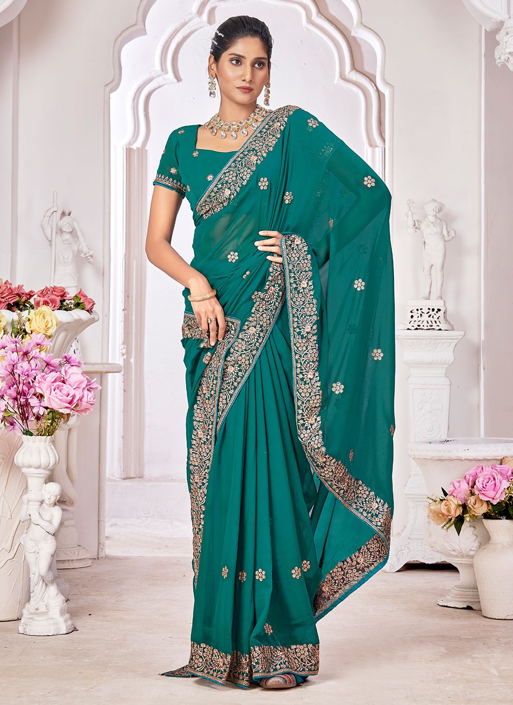 Classic Embroidered Georgette Saree - S7301