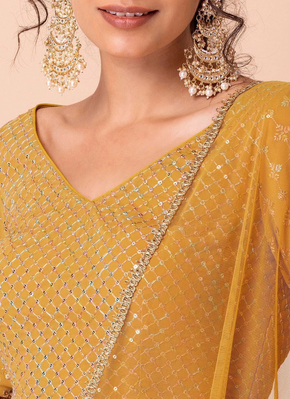 Embroidered Georgette Yellow A - Line Lehenga L3831