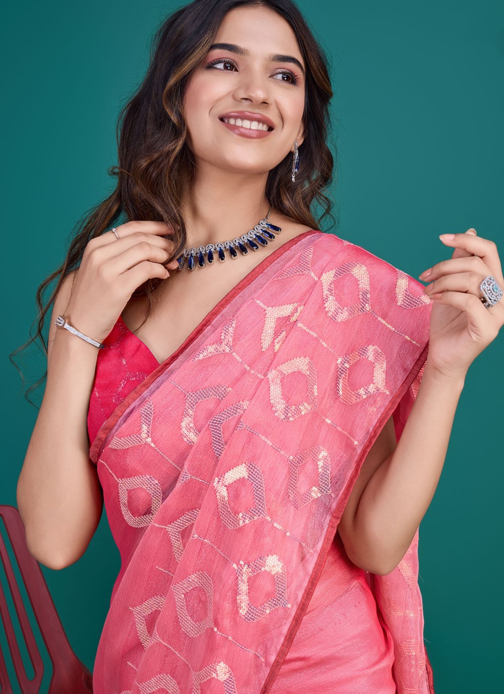Classic Sequins Glass Tissue Saree - S8209