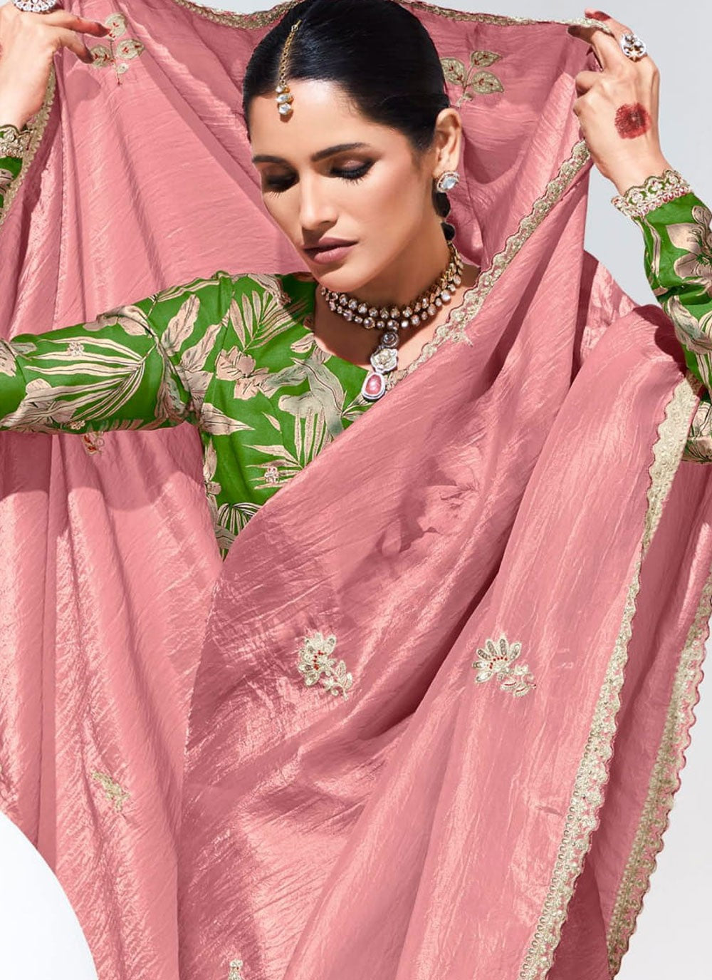 Buttis Glass Tissue Pink Saree S14804