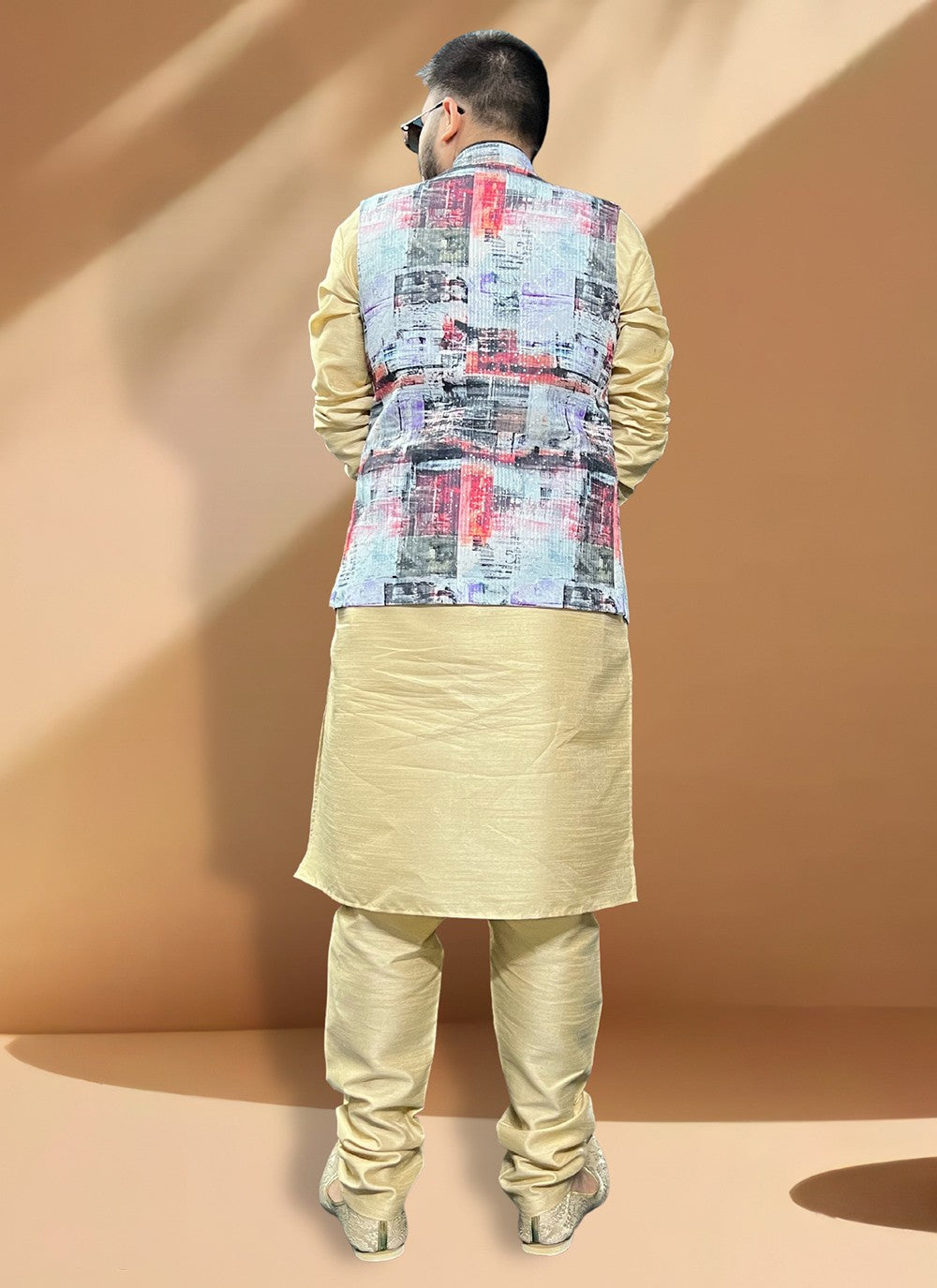 Embroidered Cotton , Silk Gold, Multi Colour Kurta Payjama With Jacket - M5413