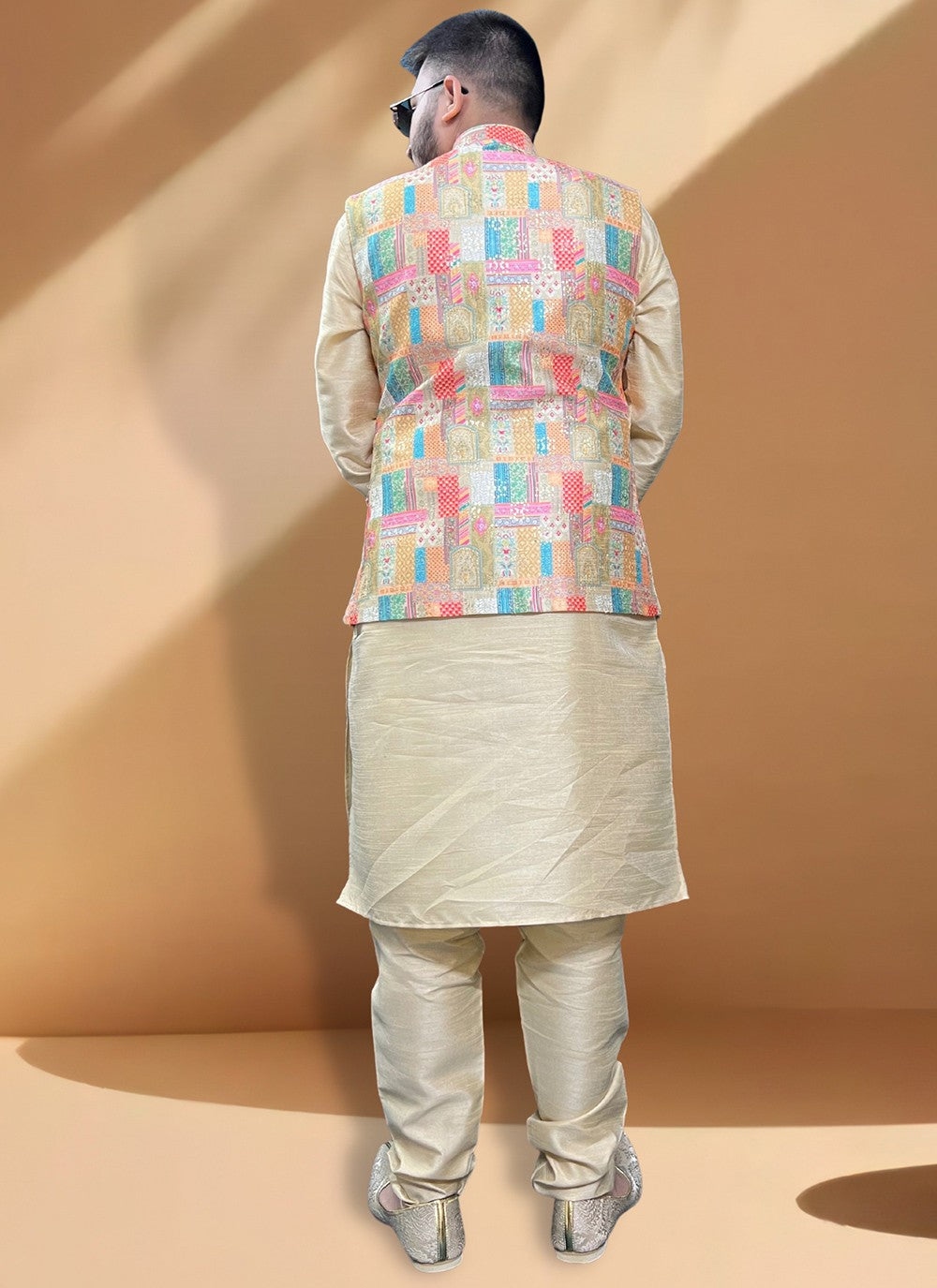 Embroidered Silk Gold, Multi Colour Kurta Payjama With Jacket - M5390