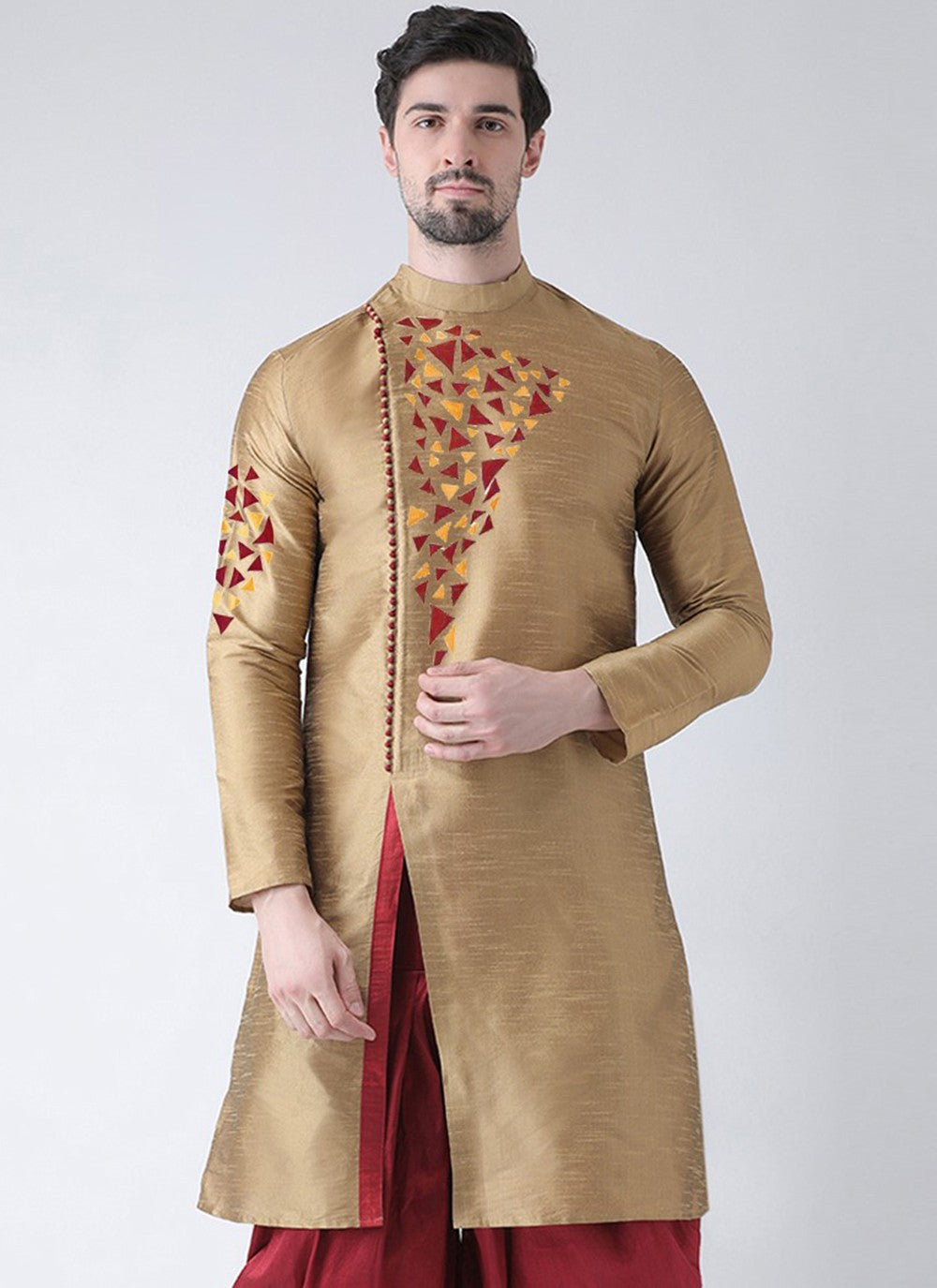 Embroidered Dupion Silk Gold Kurta - M2092