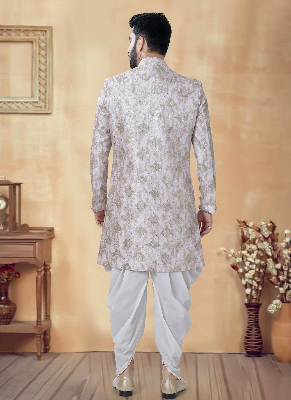 Embroidered Silk Gold Sherwani - M8517