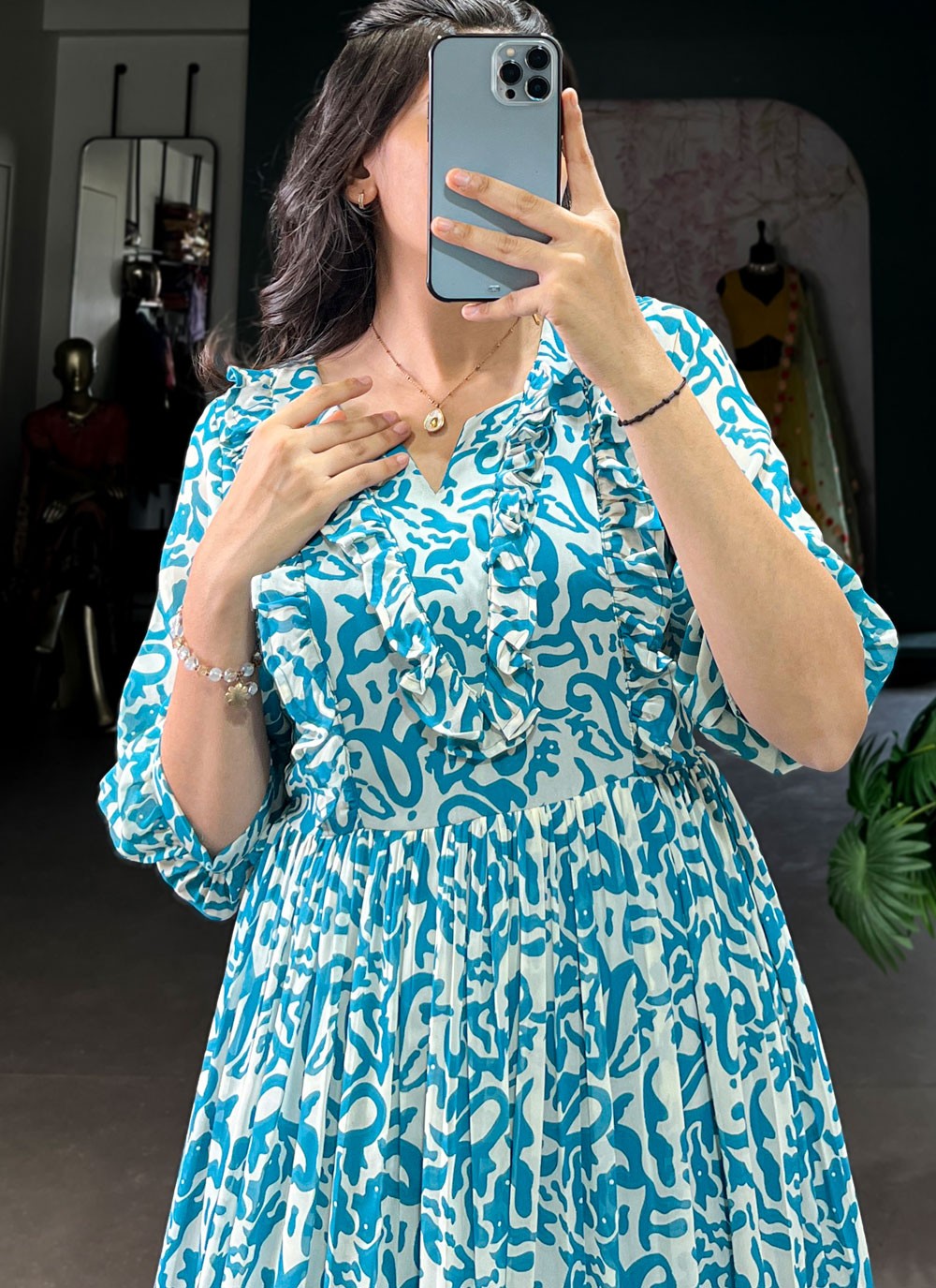 Printed Georgette Blue Gown G19853