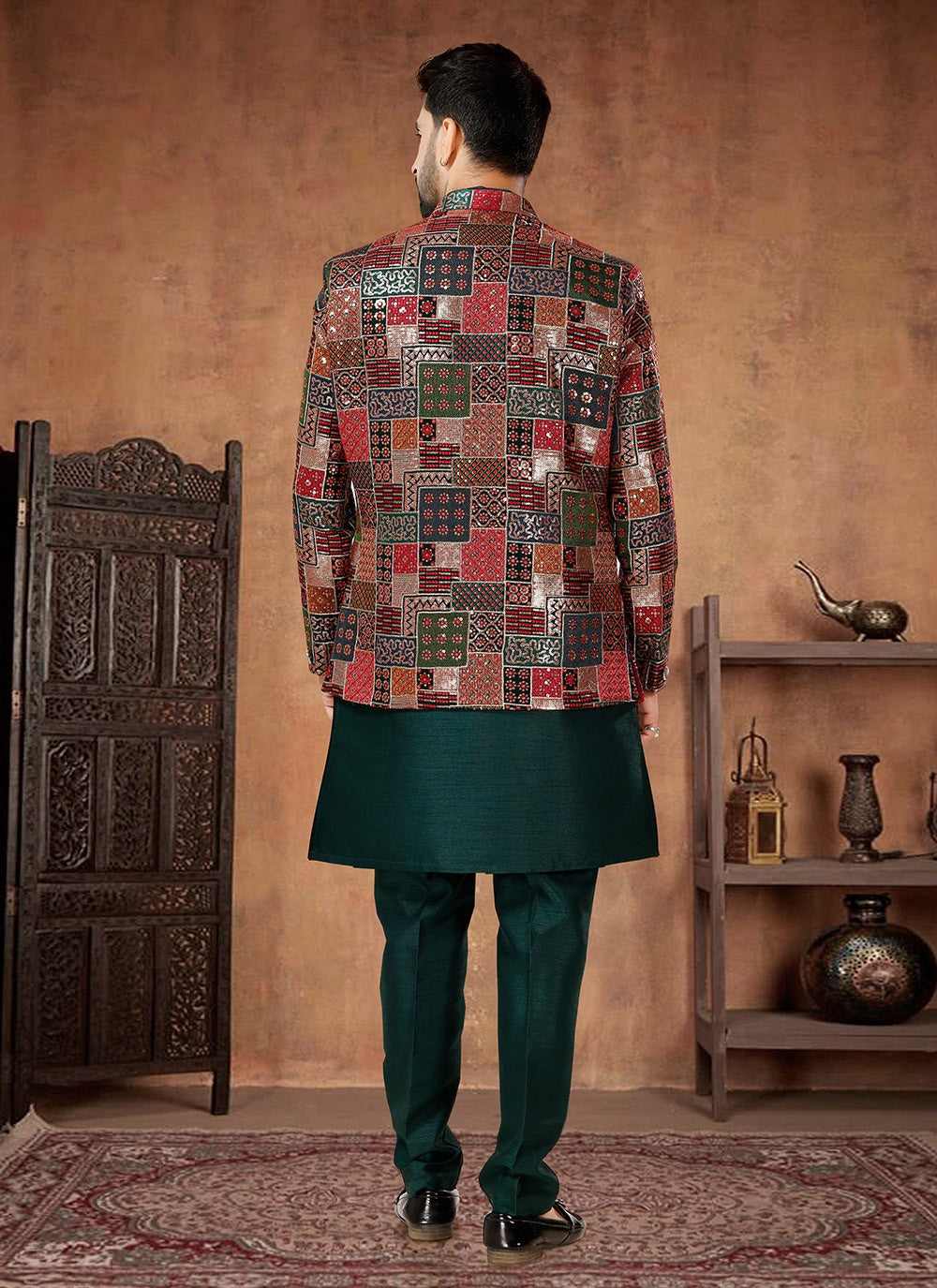 Embroidered Georgette, Silk Green, Multi Colour Indo Western - M7036