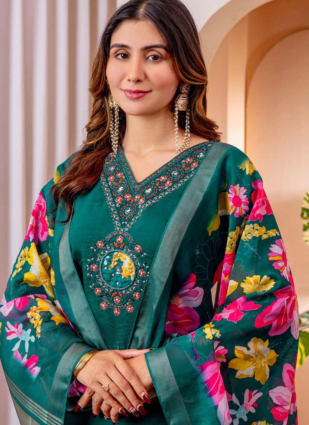 Salwar Suit Embroidered Green T7540
