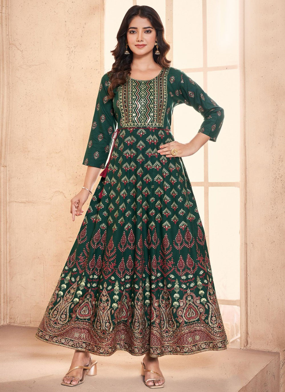 Embroidered Rayon Green Gown G19809