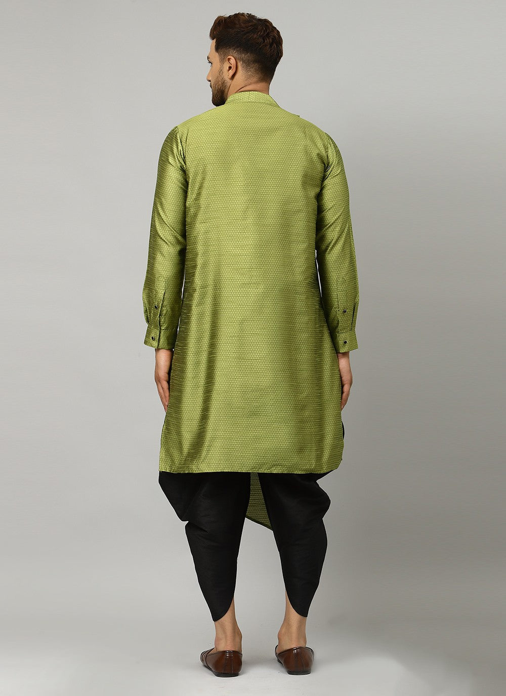 Embroidered Art Dupion Silk Green Angrakha - M3496