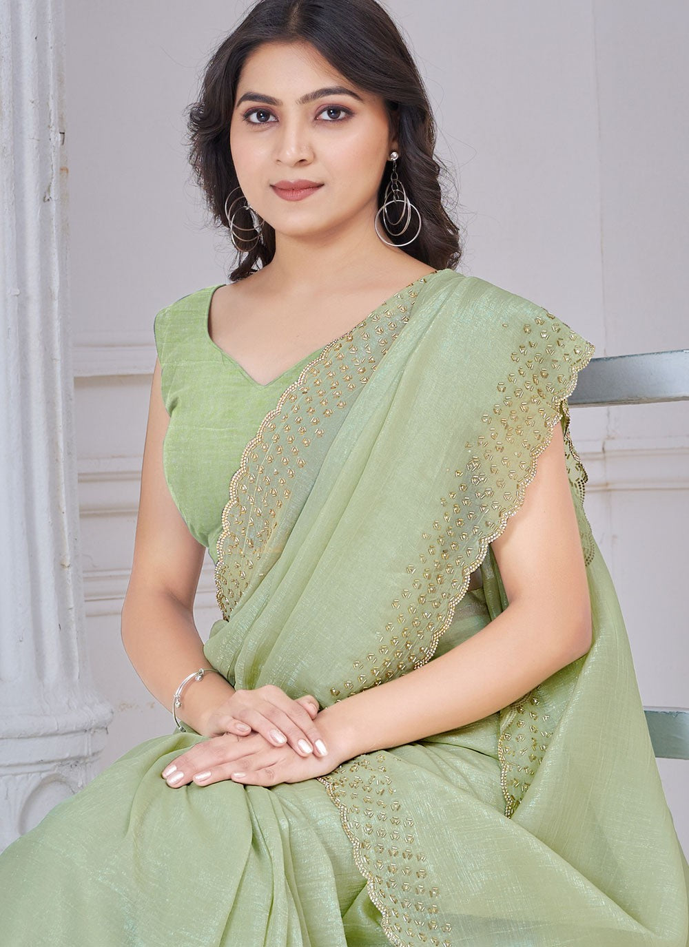 Beads Art Silk Green Traditional Saree S15108