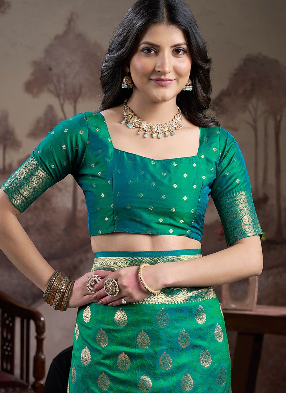 Trendy Saree Jacquard Work Green Jacquard Silk Saree S12591