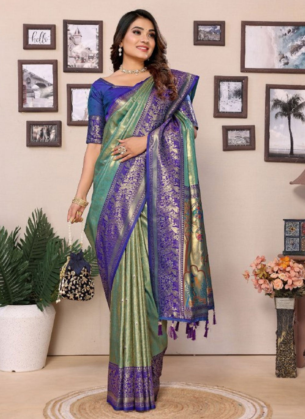Classic Saree Jacquard Work Green Silk Saree S12905
