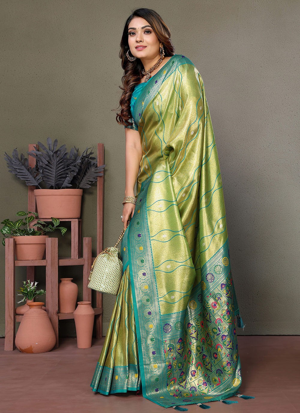 Woven Banarasi Silk Green Saree S14791