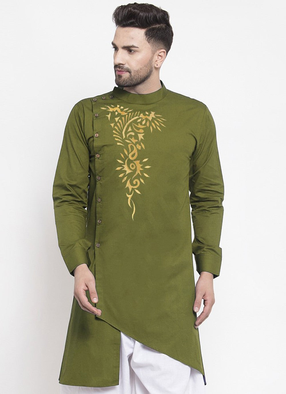 Embroidered Polly Cotton Green Kurta - M2097
