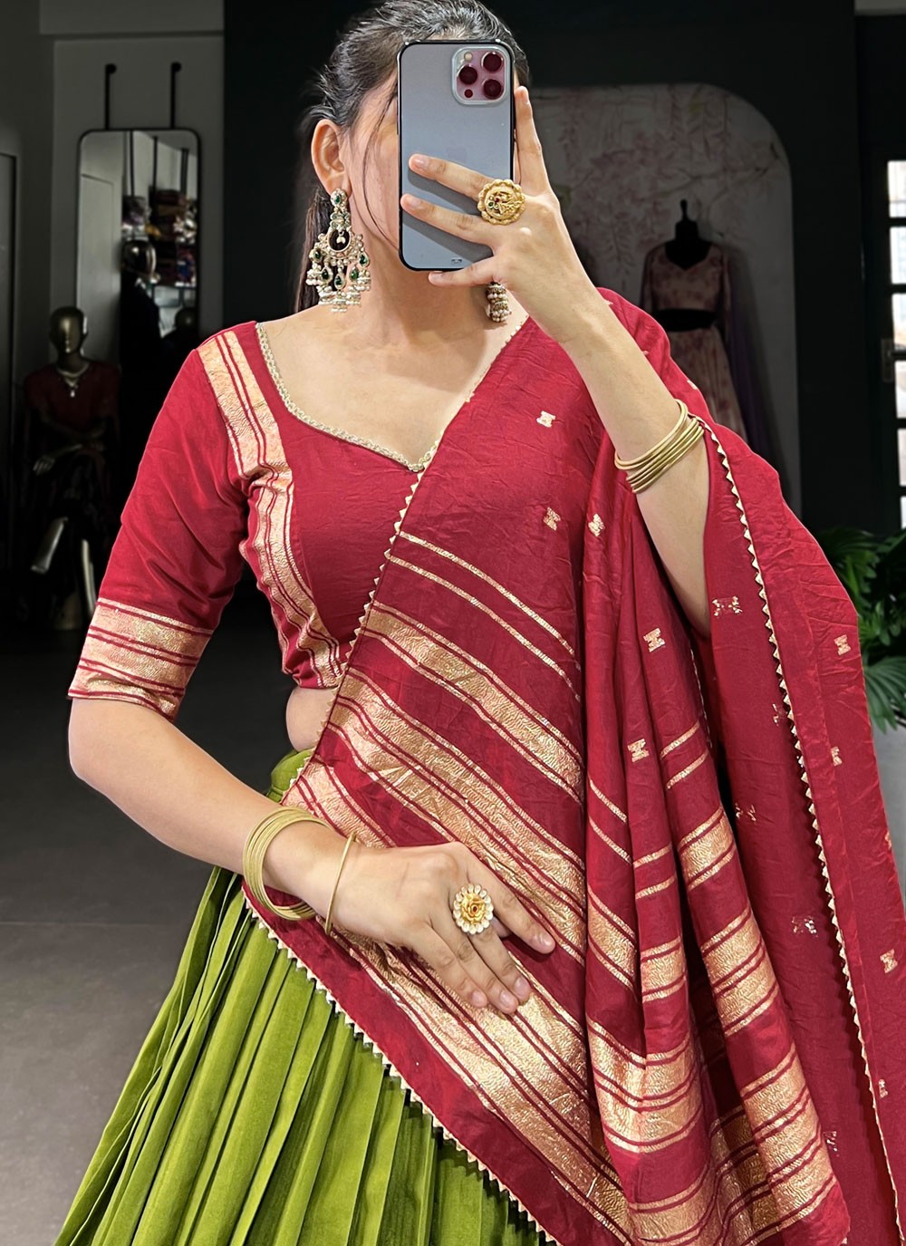 Chanderi Ceremonial, Festival, Mehandi & Sangeet A - Line Lehenga L3627