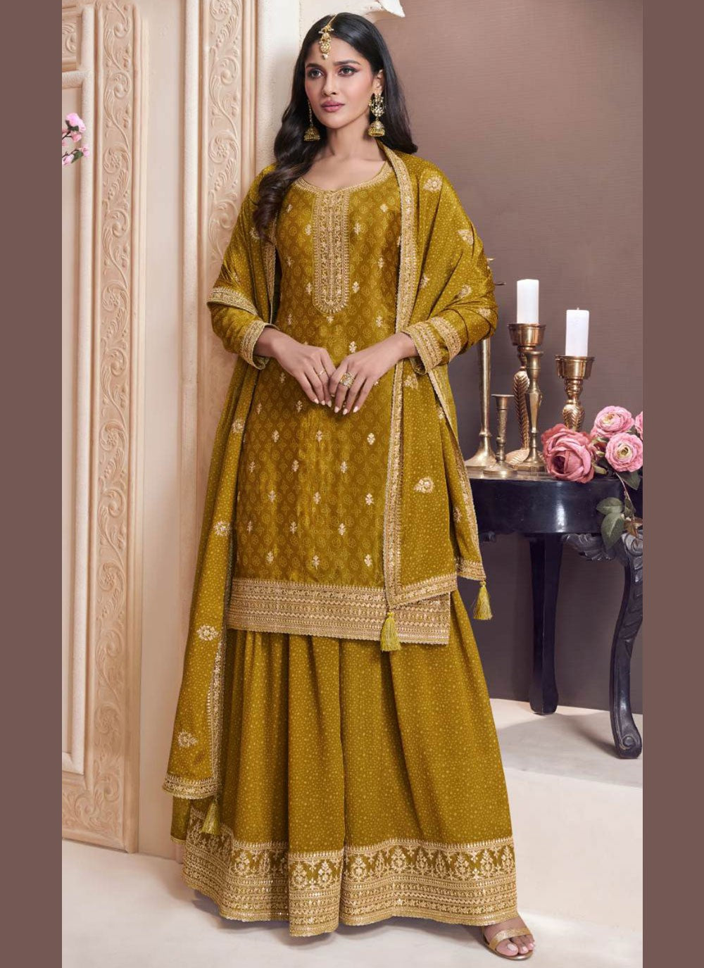 Embroidered Chinon Green Salwar Suit T6021